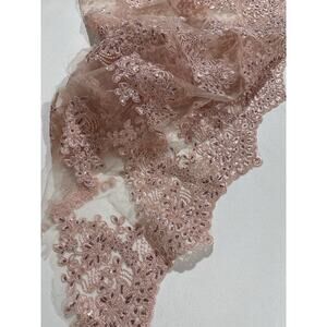 Blush Pink Embroidered Lace Fabric Sequin Floral Border Remnant 36x52
